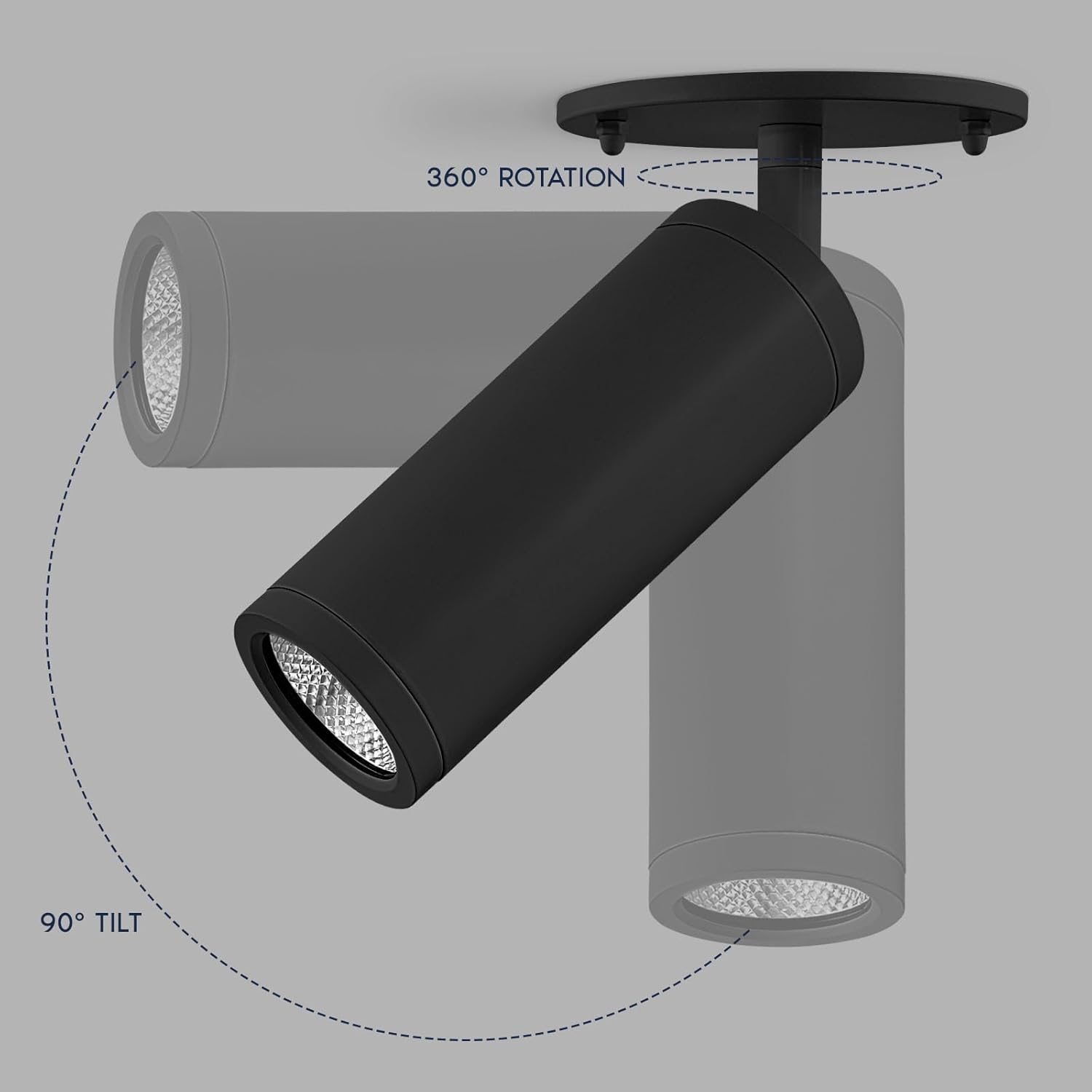 LUXRITE 2.5-Inch LED Cylinder Ceiling Light, Adjustable Directional Spotlight, 5CCT 2700K-5000K Selectable, 1100LM, CRI90, 15W, Dual Dimmable (TRIAC/0-10V), 120-277V, IC Rated, ETL Listed, Black