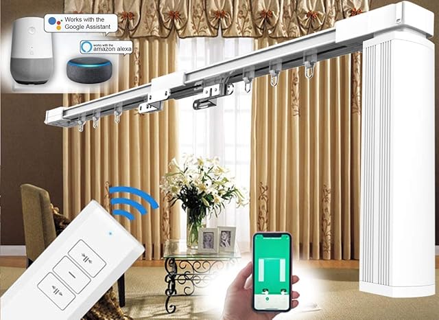 HC-SMART-HOME DIY 3-Meter Remote Control Smart Electric Curtain Tracks, Motorized Curtain Rods, Automatic Curtain Rails for Home Automation (DIY length up to 300cm (119 inch))