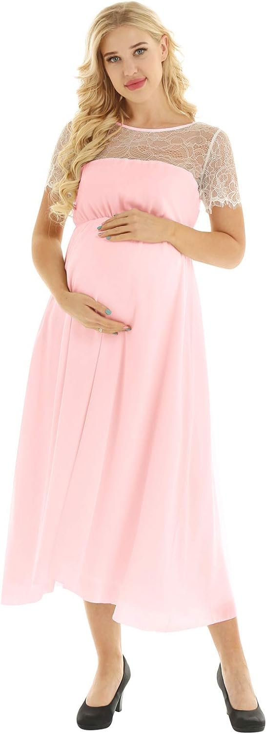 YiZYiF Women's Short Sleeve V Back Maternity Dress Chiffon Cocktail Party Dresses