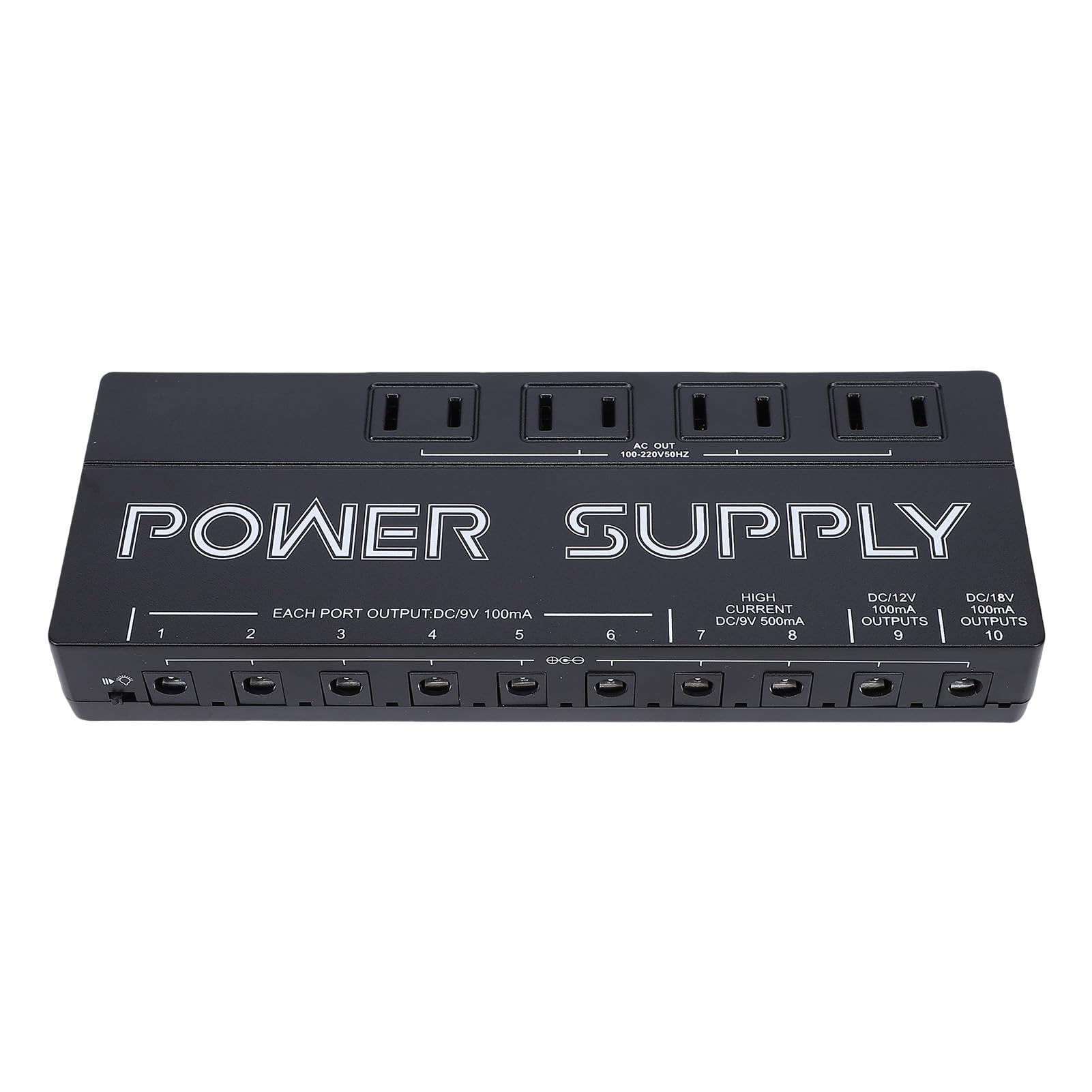 Eacam Alimentatore per Pedali Effetti per Chitarra 10 Uscite di Riduzione del Rumore 9V 12V 18V Custodia in Lega di Alluminio Pedaliera Basso Chitarra (Spina europea)