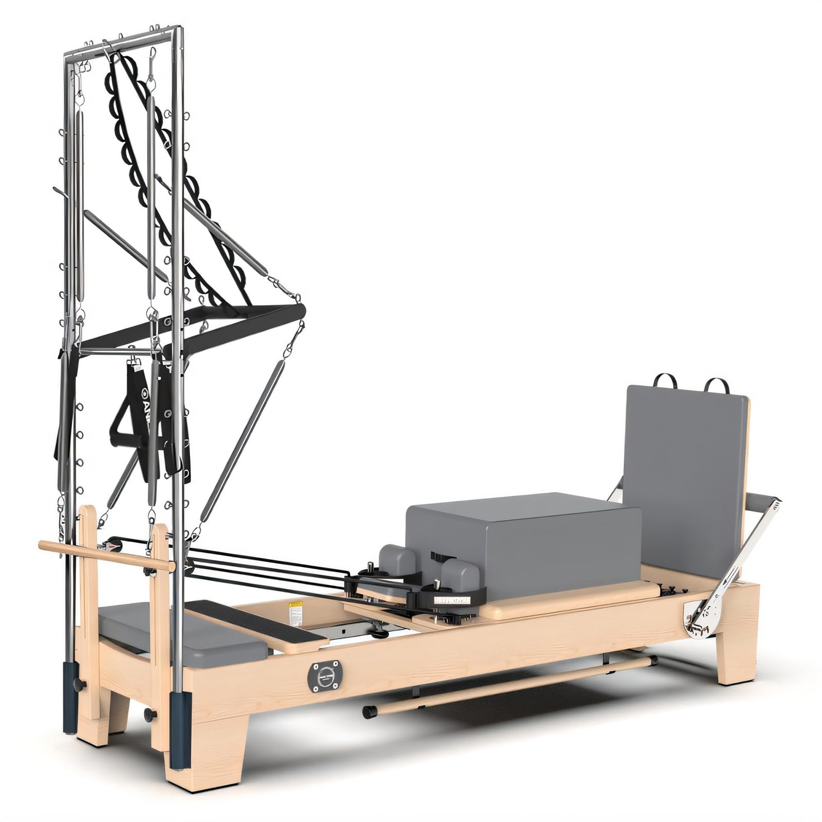 DJXIK 2-in-1 Pilates Reformer Machine, Pilates Equipment Trainer for Home and Studio, Ultrafine Leather, Adjustable Resistance System,Multi-Purpose Professional Fitness Equipment(Maple),A