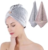 DIAOCARE Haarturban, 2 Stück Turban Handtuch mit Knopf Bambus Kohlefaser Handtuch Haare Turban für Alle Haartypen