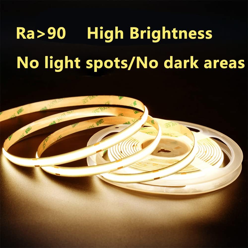 24V COB LED Strip,320/384/528 LEDs/M,Warm/Nature/Cool White FCOB LED Strip Linear Ribbon High Density FOB LED Strip for Party,Counter,Shelf,Home Decor (5M 528LEDs/m, Warm White 3000K)