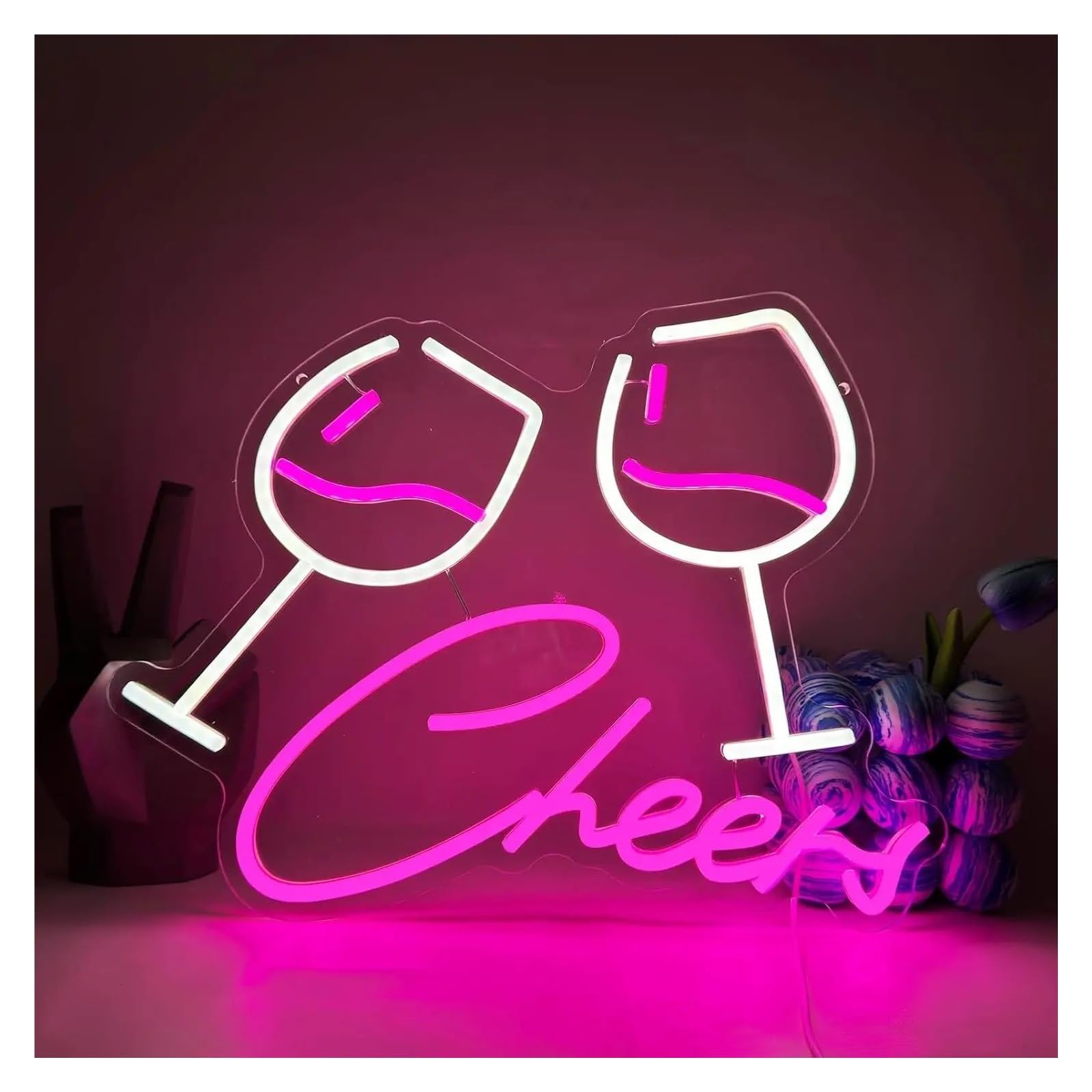 LEMST Sign Lamp Wine Glass Neon Signs USB Powered, Cheers Neon Lights Suitable for Party Wall Decor Glow Sign 28.8cmx38cm(Pink)
