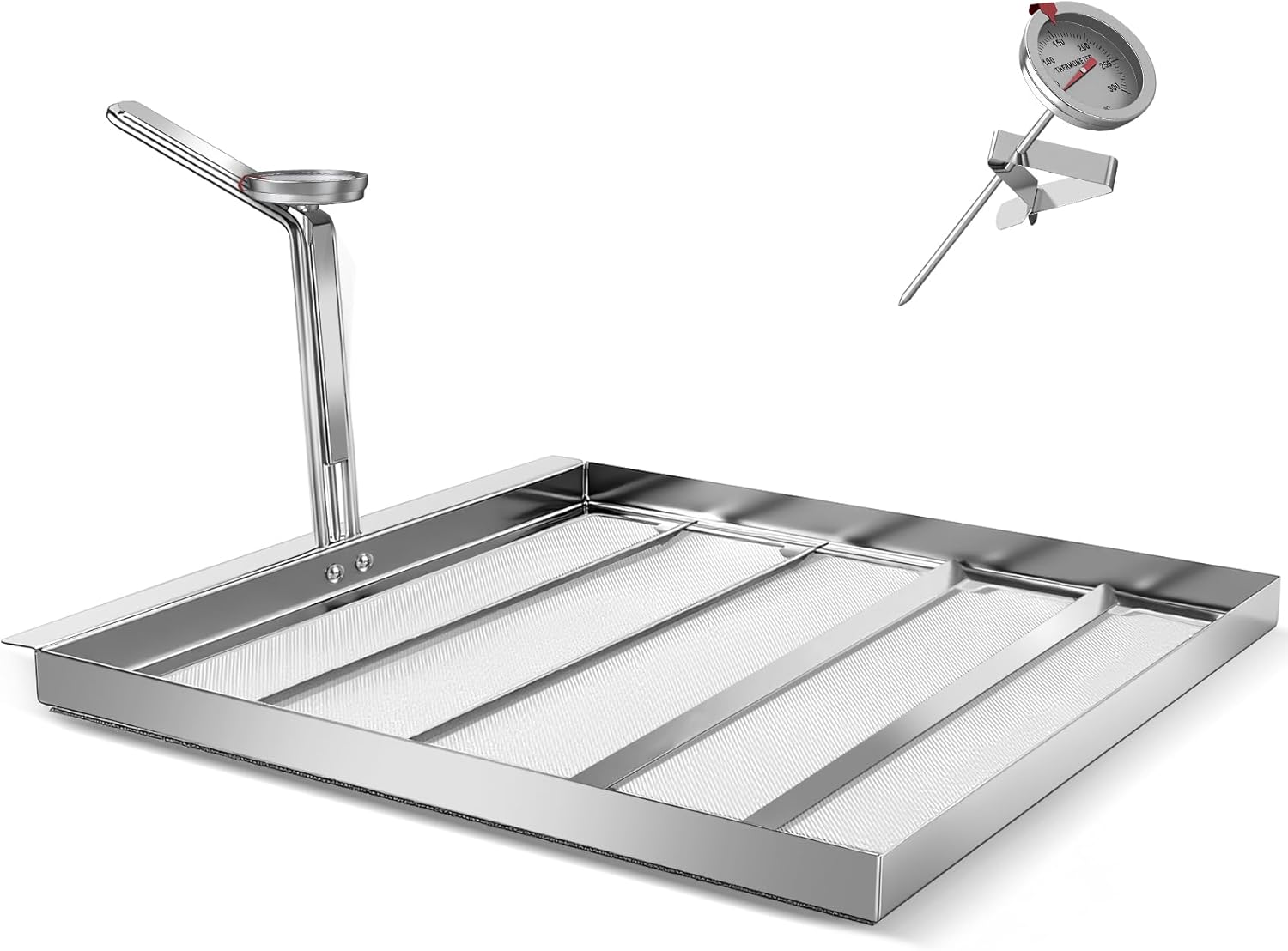 Commercial AF45 Deep Fryer Filter Screen, 13.75x13.75 Inch 550 Micron 304 Stainless Steel Filter Screen with Thermometer, Compatible with avantco and pitco Deep Fryers FF300, Pitco 40C More Models