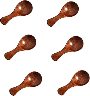 6 PCS Mini Wooden Spoons, 3.2 Inch Tiny Spoons for Spices Jars, Small Wooden Condiment Spoon for Salt, Sugar, Honey, Pepper, Coffee, Ice Cream, Asanta Cute Little Wood Scoops for Canisters (Brown)