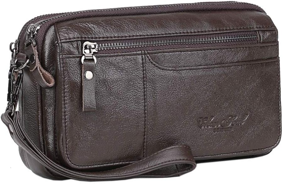 Hebetag Leather Clutch Purse Wallet for Men Organizer Holder Wrist Wristlet Bag Business Pack Handbag Coffee