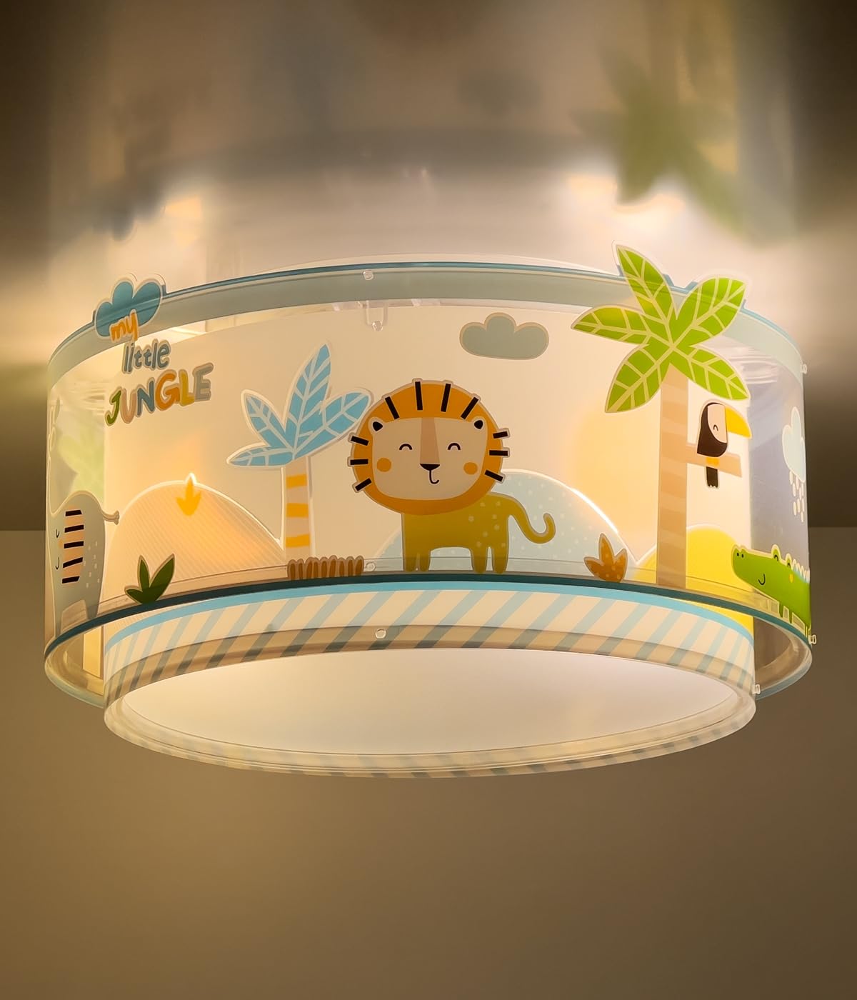 Plafoniera per bambini Dalber My Little Jungle, "I miei piccoli animali della giungla", plafoniera per bambini, 76116M, E27-2 x 15W