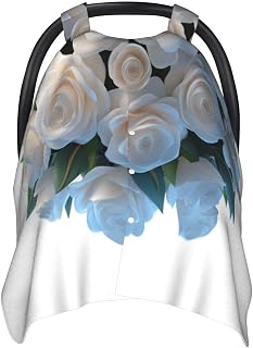 Wedding Bouquet White Roses Car Seat Covers for Babies, Infant Car Seat Canopy, Mom Nursing Breastfeeding Covers, Warm Carseat Canopy for Newborn