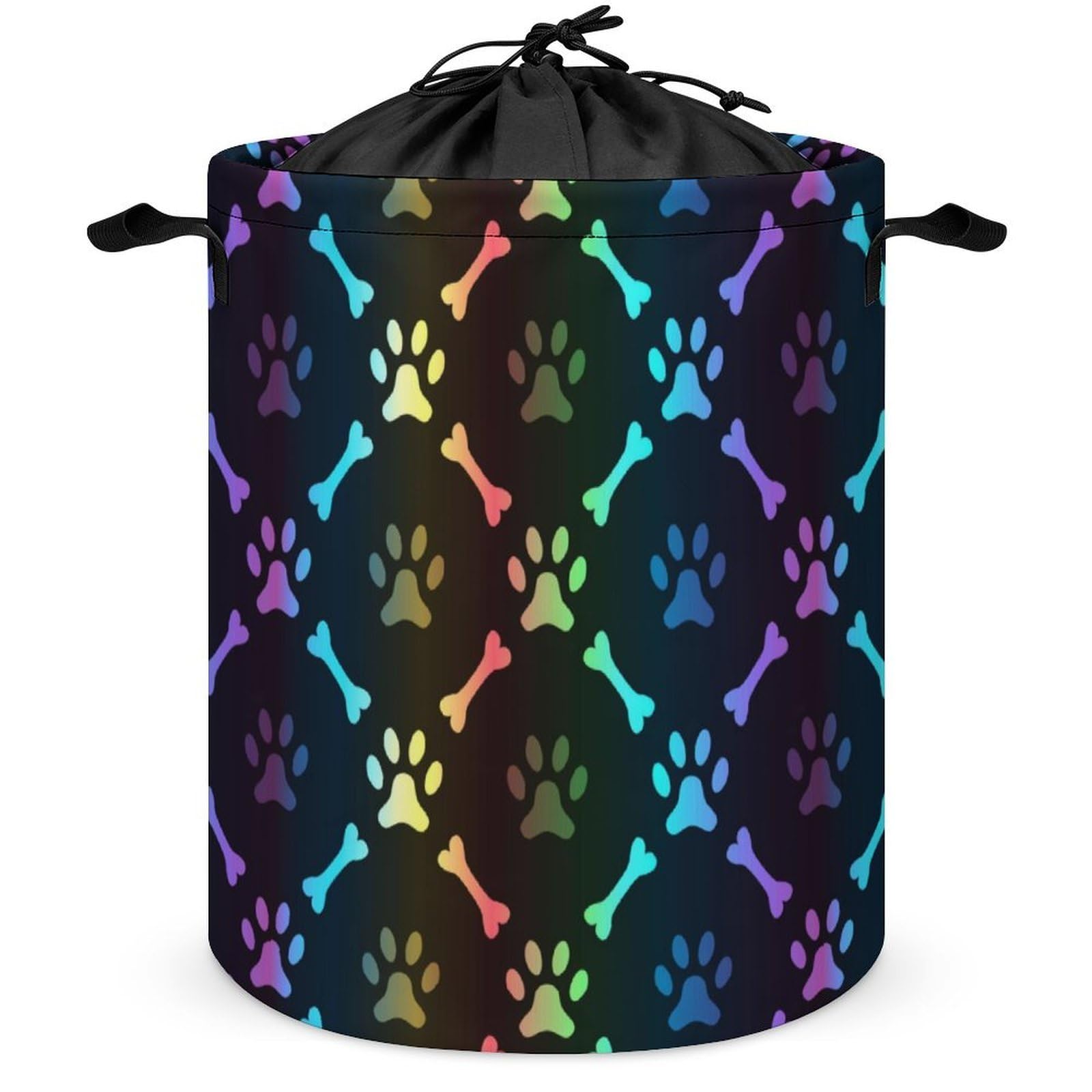 Wlntrophic Drawstring Laundry Hamper, Colorful Bones And Paw Laundry Basket, Washing Basket with Handle
