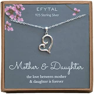 EFYTAL Mom Gifts, 925 Sterling Silver Sideways Heart Necklace for Mother & Daughter, Mom Necklaces for Women, Best Birthday Gift Ideas, Pendant Mother's Jewelry For Her, Mothers Day