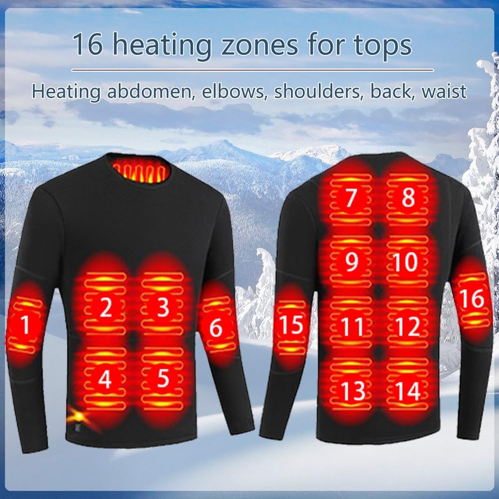 Women's Heated Underwear Tops 16 Heating Zones Electric Thermal Baselayer Shirt for Outdoor Skiing Cycling Hiking