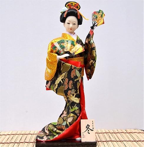 Decoraciones Kawaii - Muñeca kimono, japonesa con 2 escultura de abanico, colección de decoración de habitación del hogar (color YJ-Y60)