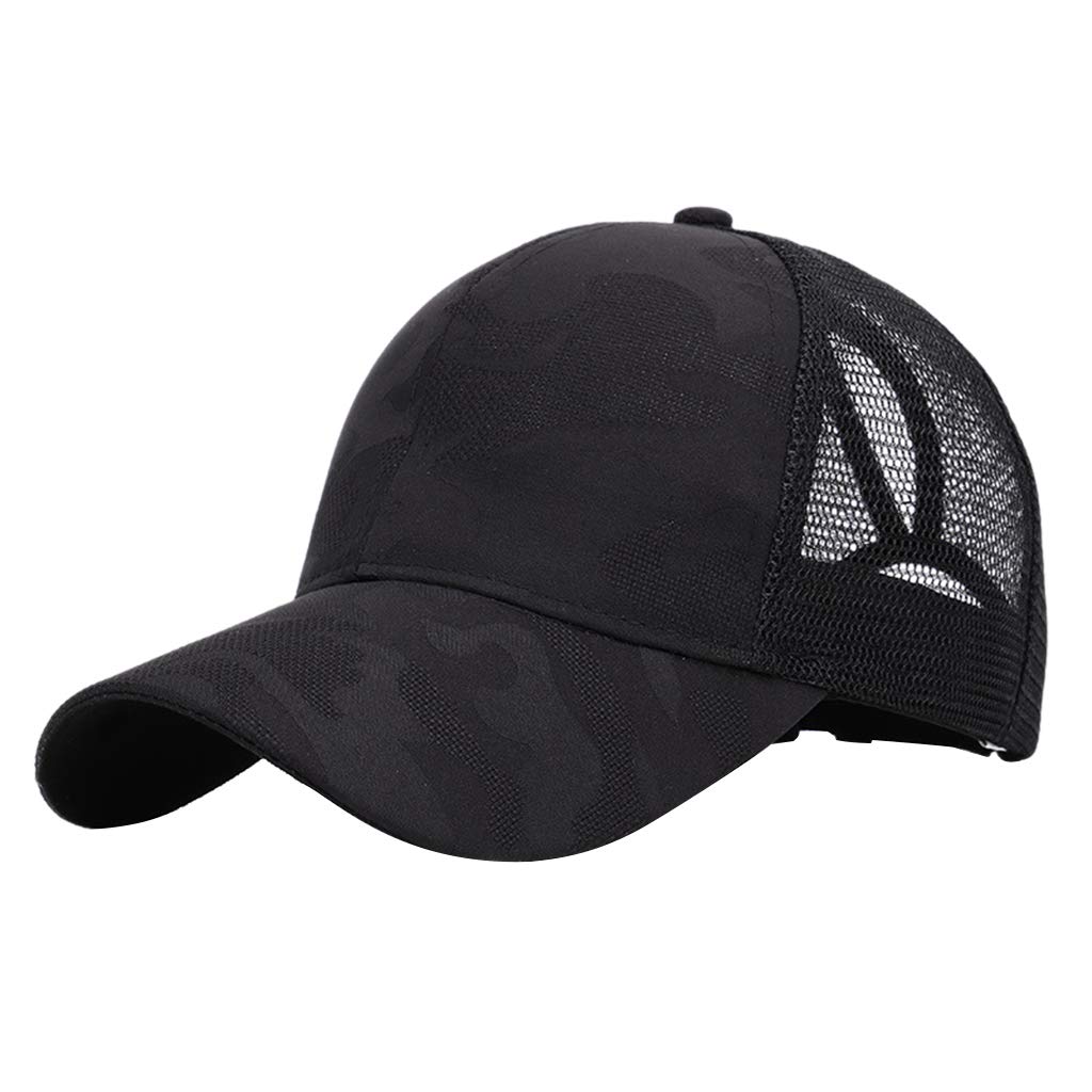 Lllucky Women's Black Summer Trendy Ponytail Messy Bun Baseball Cap Hip Hop Camouflage Jacquard Breathable Mesh Back Adjustable Snapback Hat