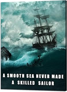 Inspirational Wall Art A Smooth Sea Never Made A Skilled Sailor Posters Motivational Quotes Canvas Paintings Sailing Ship Storm Pictures Modern Motto Prints Artwork Office Decorations (18x24 in)