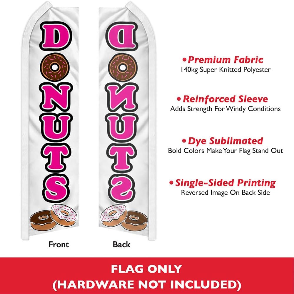 Infinity Republic Donuts Swooper Feather Flag - Perfect for Donut Shops, Coffee Shops, Bakeries - Pink, 138" x 30"