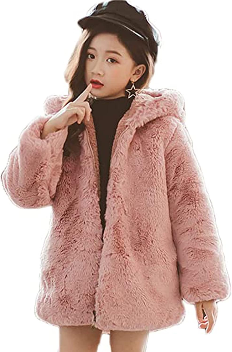 ASHER FASHION Little Big Girls Winter Outfit Hooded Fur Jacket Warm Cotton Fleece Thick Coat Outwear : Sports & Outdoors