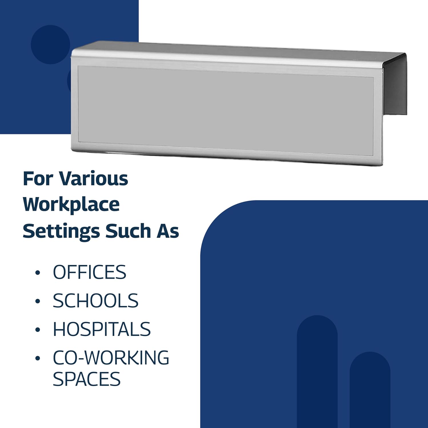4-Pack 8.5" x 2.5" Cubicle Partition Name Tag - Silver Border 2" Hook - Holder for Custom Plate – Desk or Partition Use – Silver Frame – 2" x 8" Insert for Wall Display By Plastic Products Mfg - Image 7