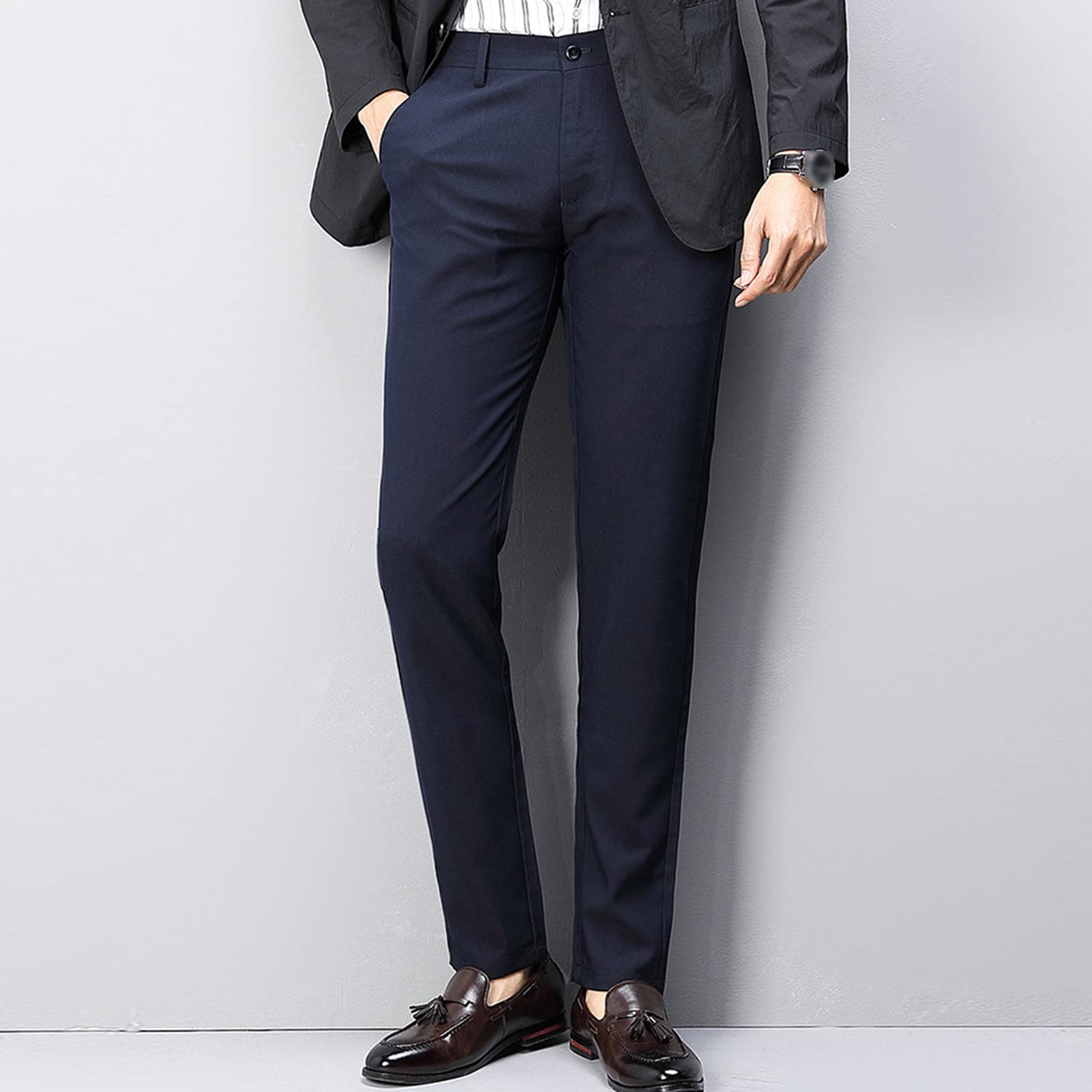 Men's Classic Fit Flat Front Pant Lightweight Wrinkle Resistant Chino Pant Plaid Casual Relaxed-fit Trousers (Blue,33)