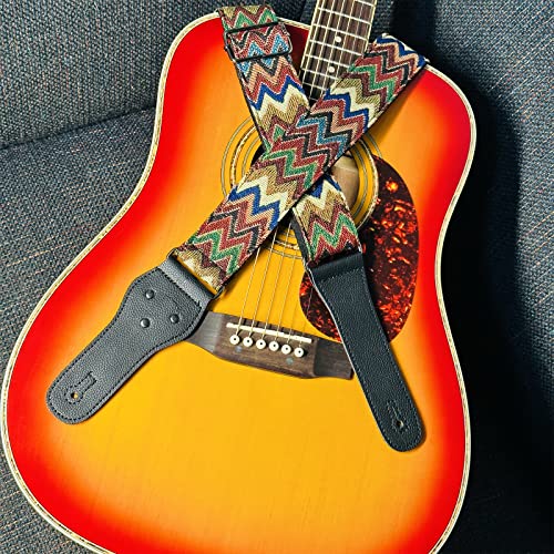 Mock St Guitar Strap-Vintage Embroidered Woven, For Bass, Electric & Acoustic Guitar. Free 2 Strap Locks + Headstock Buttoned Tie (Bohemian Ripple) #TOP5