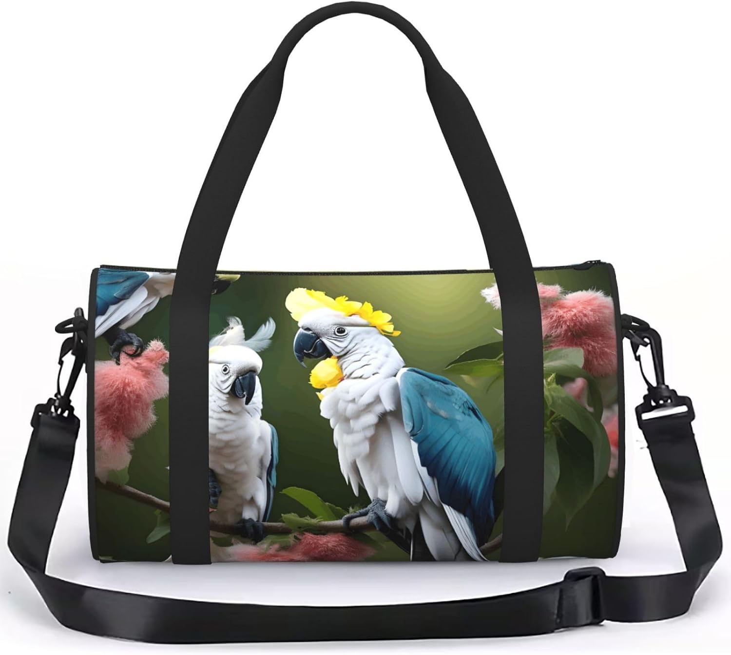 Beautiful Cockatoo Bird Flower Print Sports Tote Bag Lightweight Water-Resistant Gym Backpack Travel Supplies