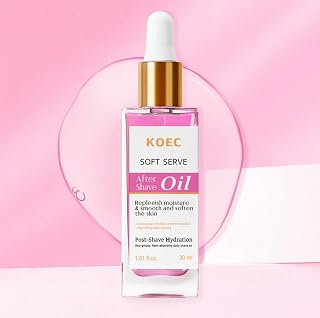 KOEC Soft Serve After Shave Oil with Natural Ingredients, 1.01 fl.oz, Post-Shave Hydration for All Skin Types, Non-Greasy Formula with Coconut Oil, Grape Seed Oil, Hyaluronic Acid
