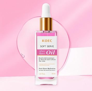 KOEC Soft Serve After Shave Oil with Natural Ingredients, 1.01 fl.oz, Post-Shave Hydration for All Skin Types, Non-Greasy Formula with Coconut Oil, Grape Seed Oil, Hyaluronic Acid