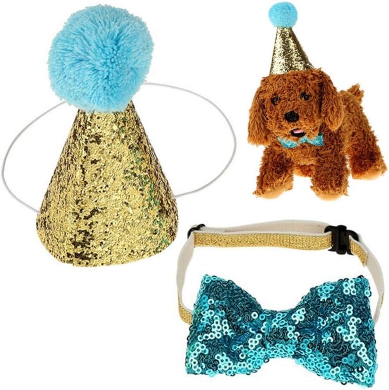 TOULIFLY Stock Show Pet Cute Birthday Party Cone Hat and Blingbling Bow Tie Breakaway Collar Set with Adjustable Headband and Pom-poms…
