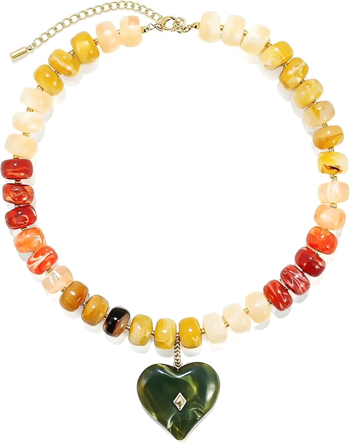Chunky Heart Beaded Necklace for Women, Colorful Acrylic Beaded Statement Puff Heart Necklace, Cute Boho Y2K Choker Necklace for Gift Jewelry