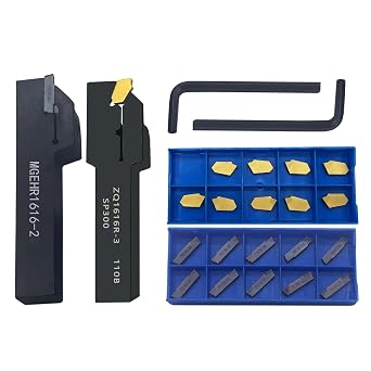 26pcs 5/8 Shank Grooving Tool Holder Grooving Cut-Off Tool Holder MGEHR1616-2 and ZQ1616R-3 with 10 pcs SP300 Carbide Turning Inserts and MGMN200-G Indexable Carbide Grooving Inserts
