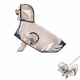 Transparent Dog Rain Poncho for Small Medium Dogs - Thick Waterproof Raincoat with Hidden Leash Hole & Adjustable Snaps, Windproof Hooded Cape for Bichon Poodle (Small)