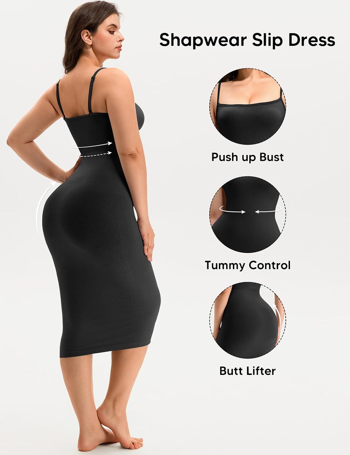 Shapewear Slip Dress for Women Under Dress Tummy Control Body Shaper Full Slip Spaghetti Straps Bodycon Dresses