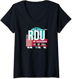 Womens Vintage Raleigh Durham RDU Airport Code Travel Day Carolina V-Neck T-Shirt