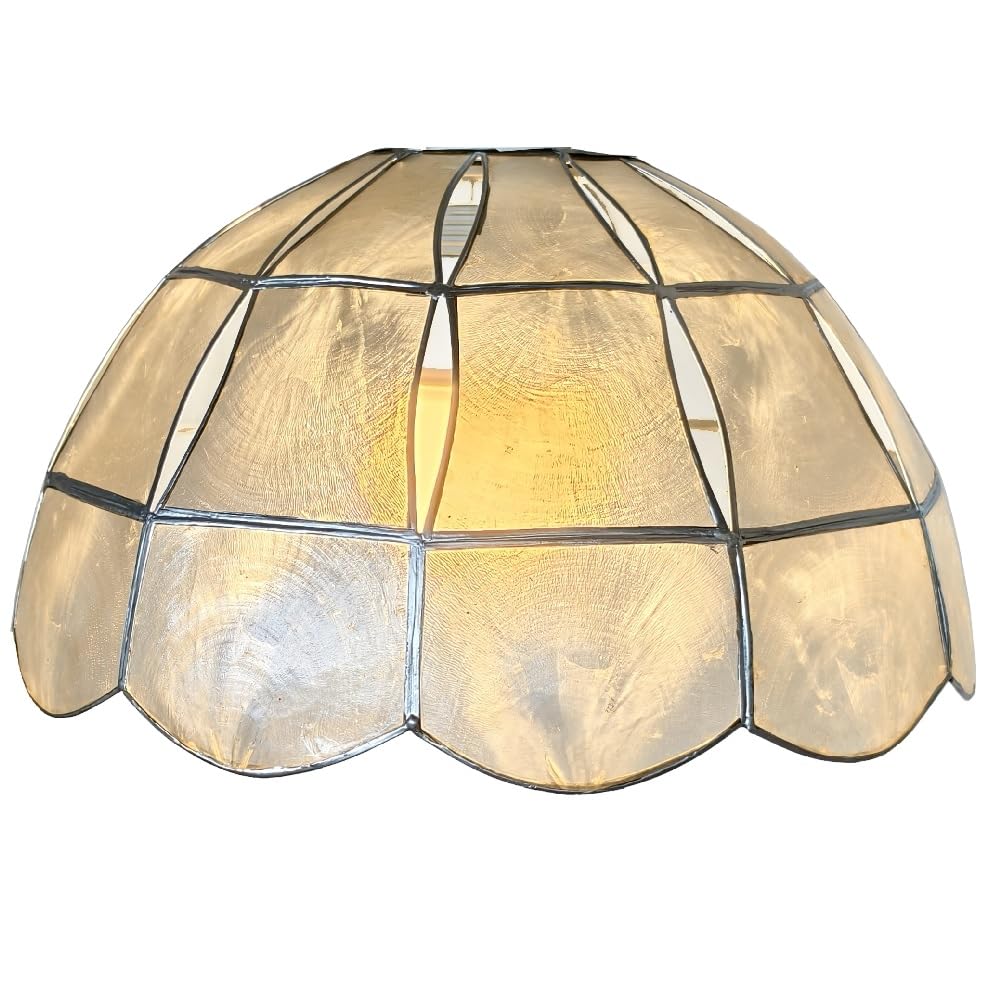 Capiz Shell Pendant Lampshade, 26 cm Diameter, Natural with Silver Edge, Easy Fit Ceiling Light