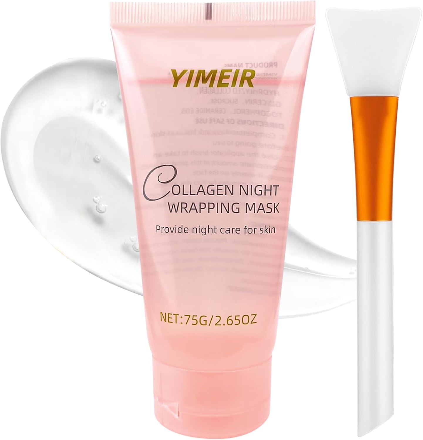 Collagen Night Wrapping Mask, Collagen Face Mask Overnight Peel-Off, Korean Skin Care, Deep Hydration, Reduces Sagging & Dullness, Improves Skin Elasticity for Glowing Skin 75ml (Brush Included)