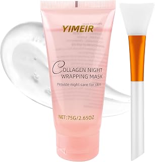 Collagen Night Wrapping Mask, Collagen Overnight Peel-Off Face Mask, Elasticity and Hydration Care, Deeply Hydrates & Firming & Glowy Collagen Wrapping Mask for Glass Skin, 2.65 fl.oz (Brush Included)