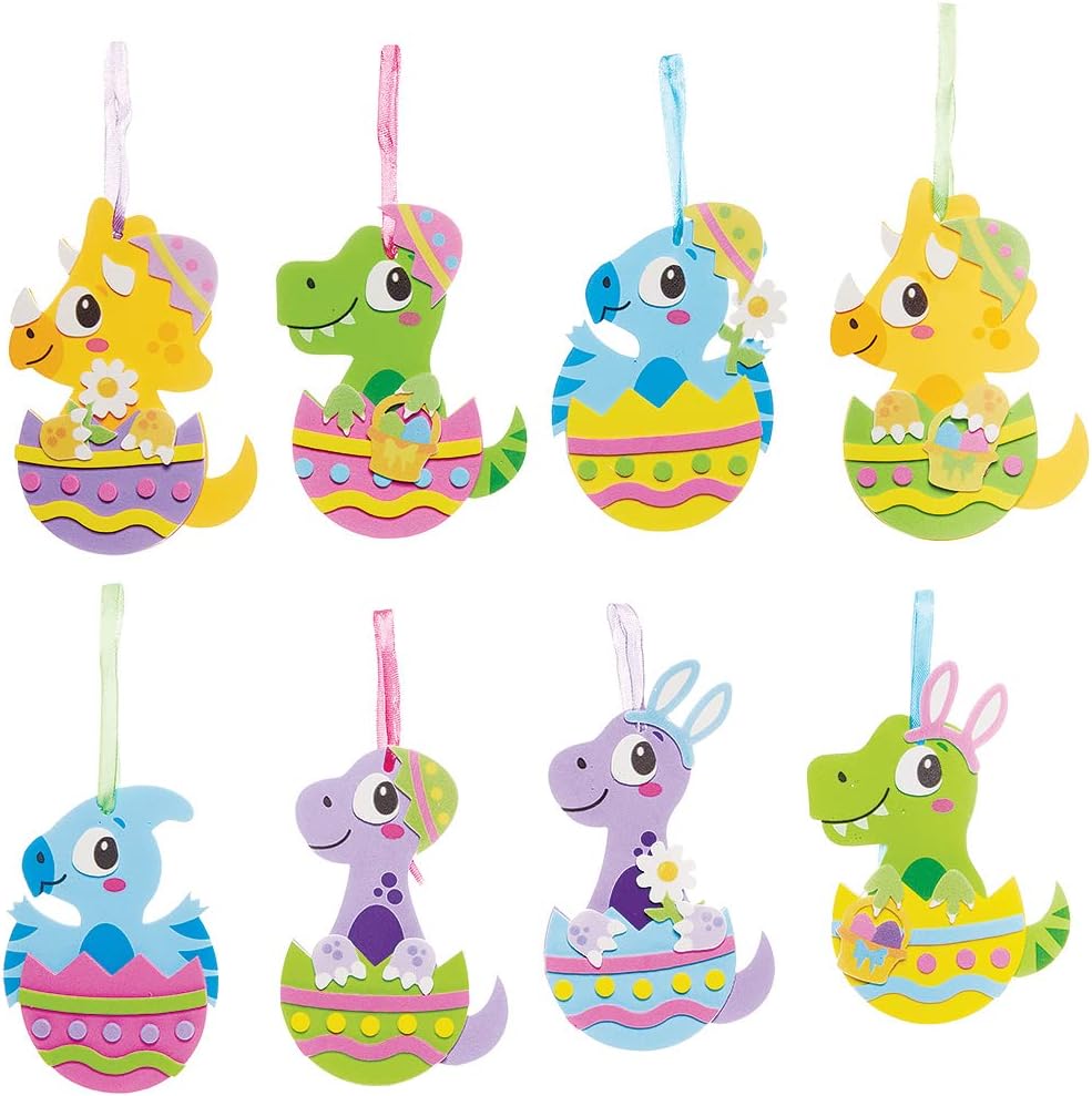 Baker Ross FX532 Dinosaur Easter Egg Decoration Sets - 8 Pack Foam Easter Craft Decoration for Kids