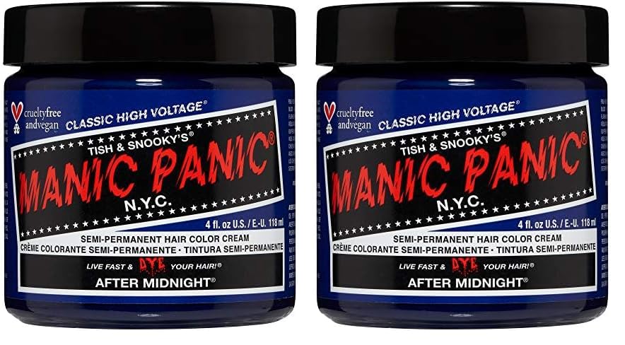 Manic Panic After Midnight Classic Creme, Vegan, Cruelty Free, Blue Semi Permanent Hair Dye 118ml (Paquete de 2)