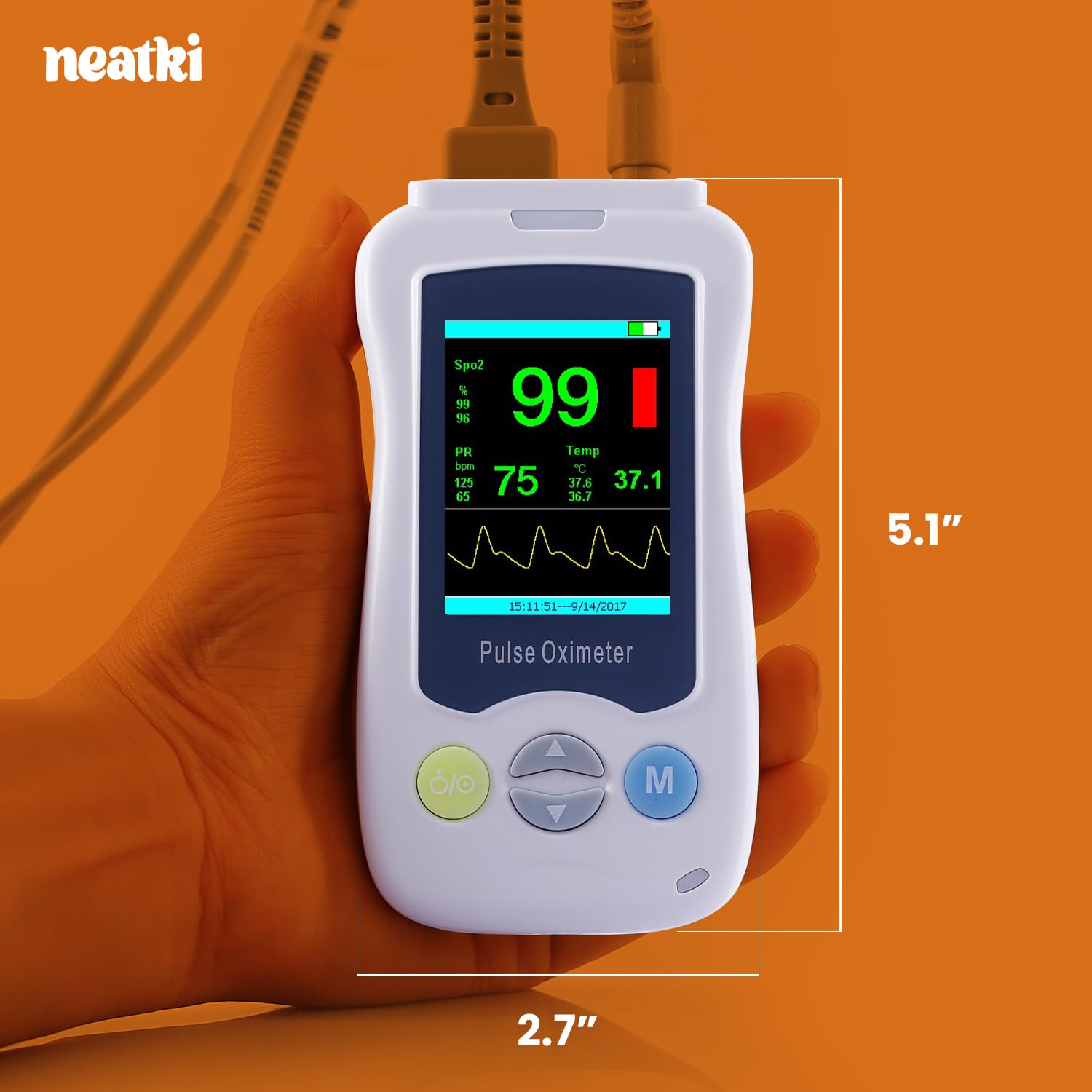 Veterinary Pulse Oximeter – Handheld Pet Oximeter for SpO2, Pulse Rate & Temperature Monitoring | Fast, Reliable Readings | Easy-to-Use Display | Dogs, Cats & Small Animals (White)