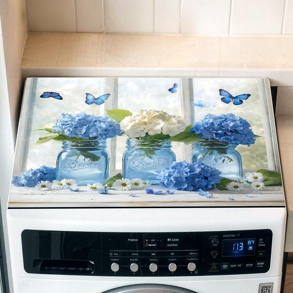 Washer Top Cover Mat 23.6x19.7 Inch, Non‑Slip Hydrangea Multi‑Use Floor Mat