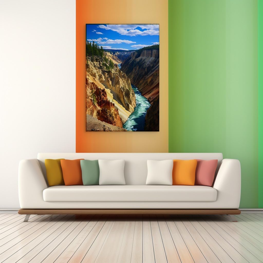 Canvas for Living room. Riveting Canyon Splendor: A Symphony of Turquoise Flow, Chromatic Cliffs, and Verdant Whispers, 27 x 18 inch Canvas Wall Art - Contemporary Masterpieces - Modern Home Decor