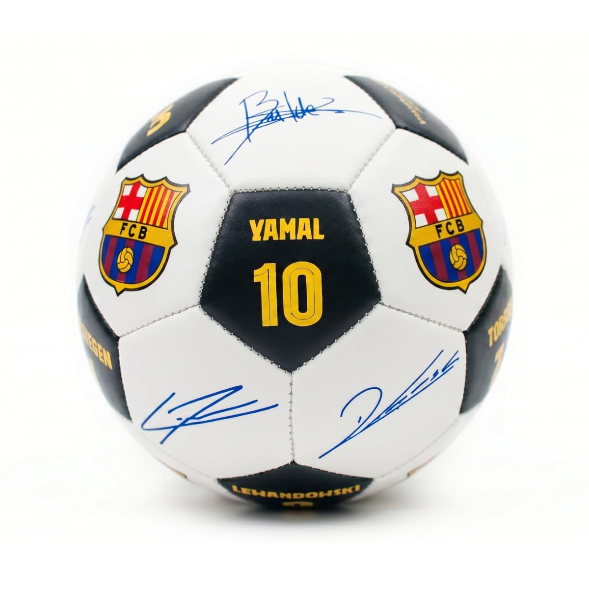 Maccabi Art Balón de fútbol oficial del FC Barcelona con firmas de jugador y números de jugador, talla 5