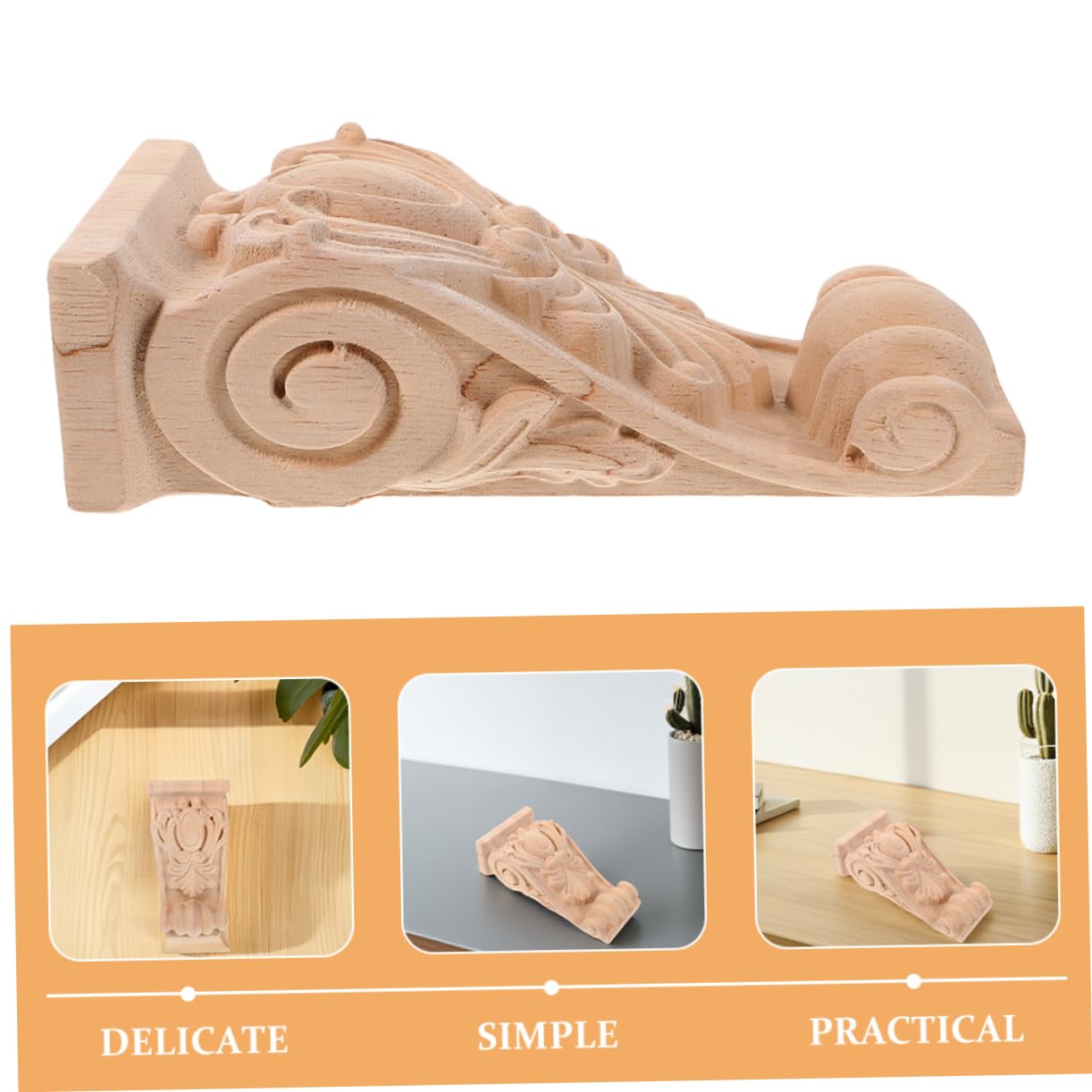 Gadpiparty Large Wood Corbels Pair Decorative Solid Wood Shelf Brackets for Fireplace and Doorway Unpainted Rustic Carved Appliques for Home Decor