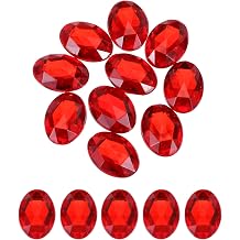MECCANIXITY 10Pcs Acrylic Oval Gems 30x40 mm Flat Back Artificial Rhinestones for DIY Crafts Bead Wedding Party Face Painting Jewelry Making Red