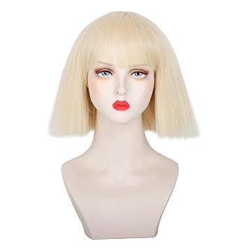 Short Blonde Bob Wig with Bangs for Women Halloween Costume Cosplay Party Wigs
