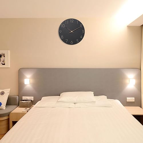 Miniatura 5 de PATIKIL Reloj de pared de 12 pulgadas, de cuarzo, funciona con pilas, silencioso, sin tictac, reloj de madera de estilo moderno para decoración de