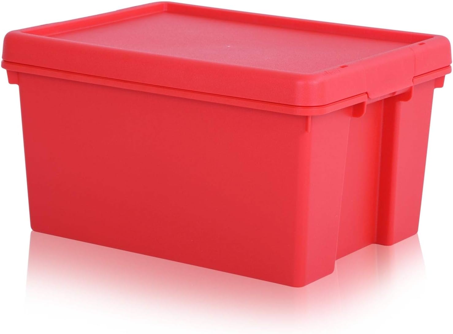Pack of 5-16lt Wham Bam Super Strong Plastic Storage Boxes with Lids (approx ext 39l x 29w x 21h cm) Primary Red