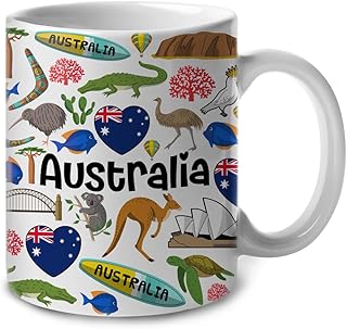 Lotacy Australia Symbols Colorful Coffee Mug With Heart In Flag, 11 oz Ceramic Mug, Australia Souvenir and Gifts