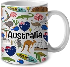 Lotacy Australia Symbols Colorful Coffee Mug With Heart In Flag, 11 oz Ceramic Mug, Australia Souvenir and Gifts