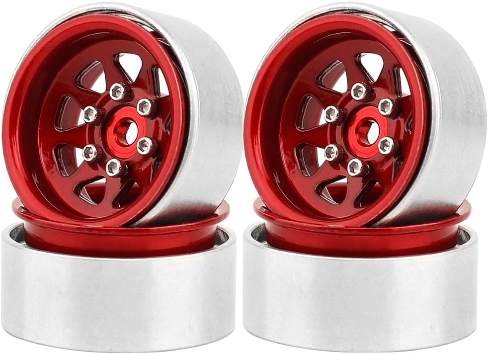 1.0 Beadlock Wheel -3.78mm Offset Wheel Rims for 1/18 1/24 RC Crawler Car Axial AX24 SCX24 FMS FCX24 TRX4M Upgrades (Dark red)